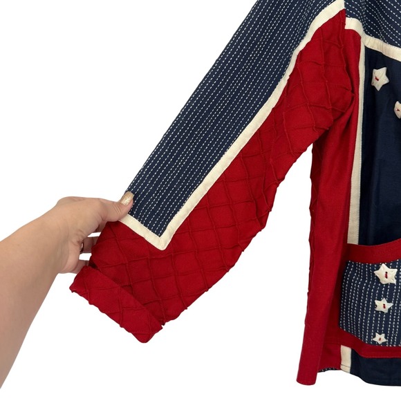 Yak Magik Quilted Patchwork Jacket Red Blue Star Applique Folk Art Size M Artsy - Picture 5 of 9